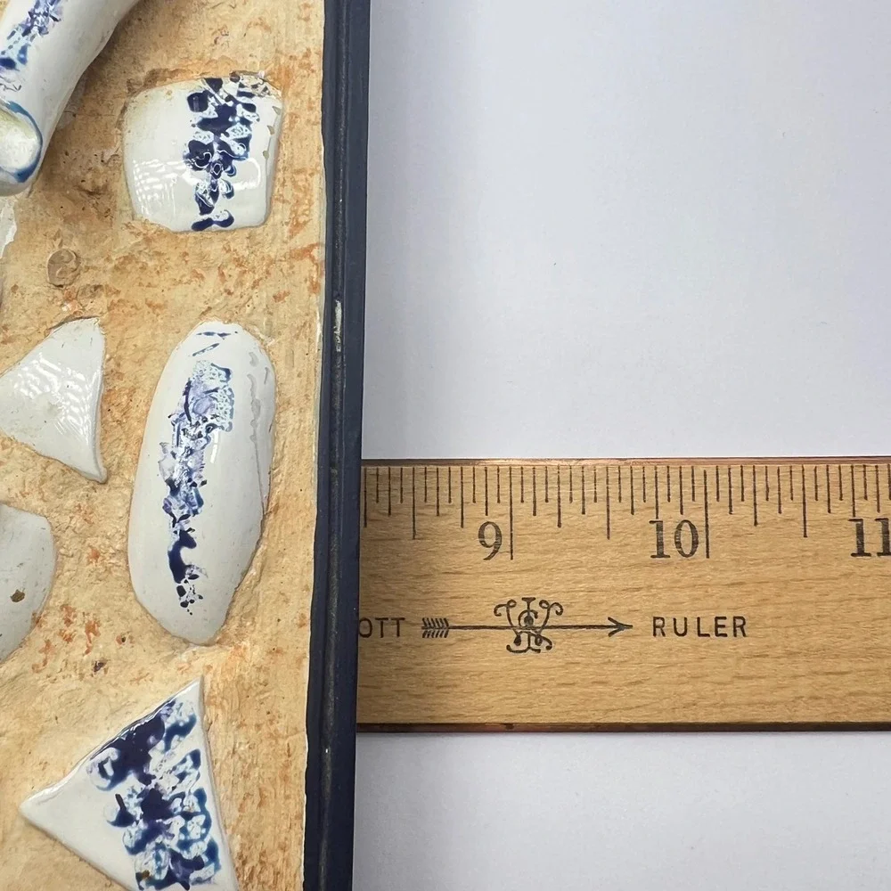 Blue & White Mosaic Broken Teapot Picture Frame 3x5 Shabby Chic Cottage Artisan